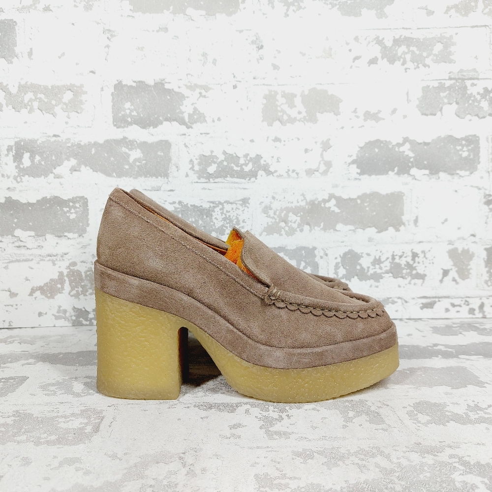 New MARC FISHER Lina Taupe Suede Heeled Platform Loafers A798 - Picture 7 of 12